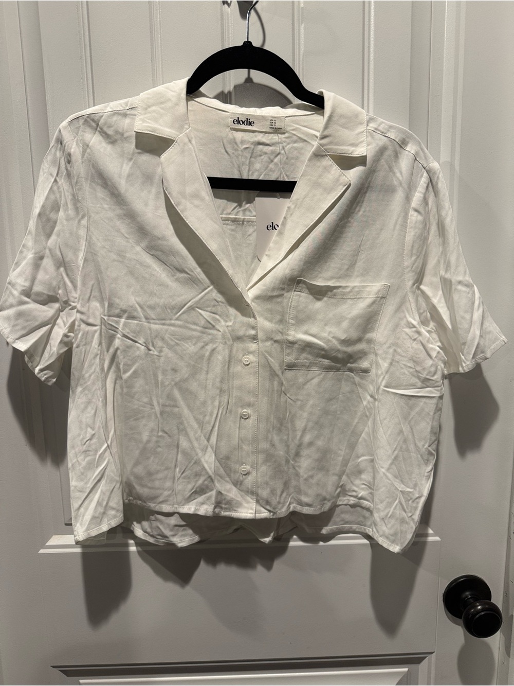 Elodie White Cropped Button Down Tee NWT